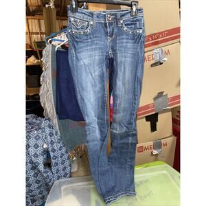 LA idol USA Bling Jeans Boot Cut Dark Wash Broken Zipper Jeans Size 0 26x34